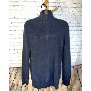 Banana Republic Mens Sweater Blue Large 100% Extra Fine Merino Wool 1/4 Zip